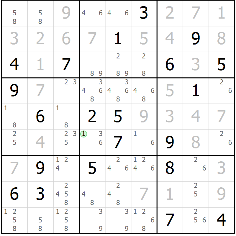 Position des candidats pour la solution de la Gr 33 page 36 du magazine de sudoku Extrême n° 042