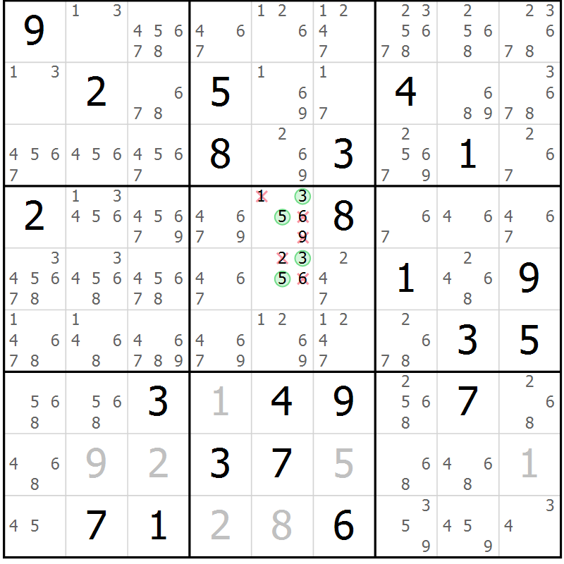 Position des candidats pour la solution de la Gr 34 page 37 du magazine de sudoku Extrême n° 042