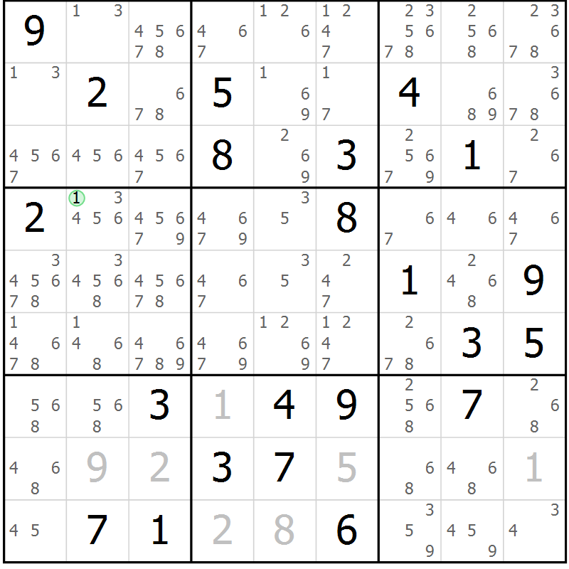 Position des candidats pour la solution de la Gr 34 page 37 du magazine de sudoku Extrême n° 042