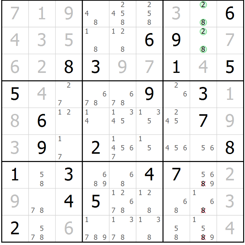 Position des candidats pour la solution de la Gr 35 page 38 du magazine de sudoku Extrême n° 042