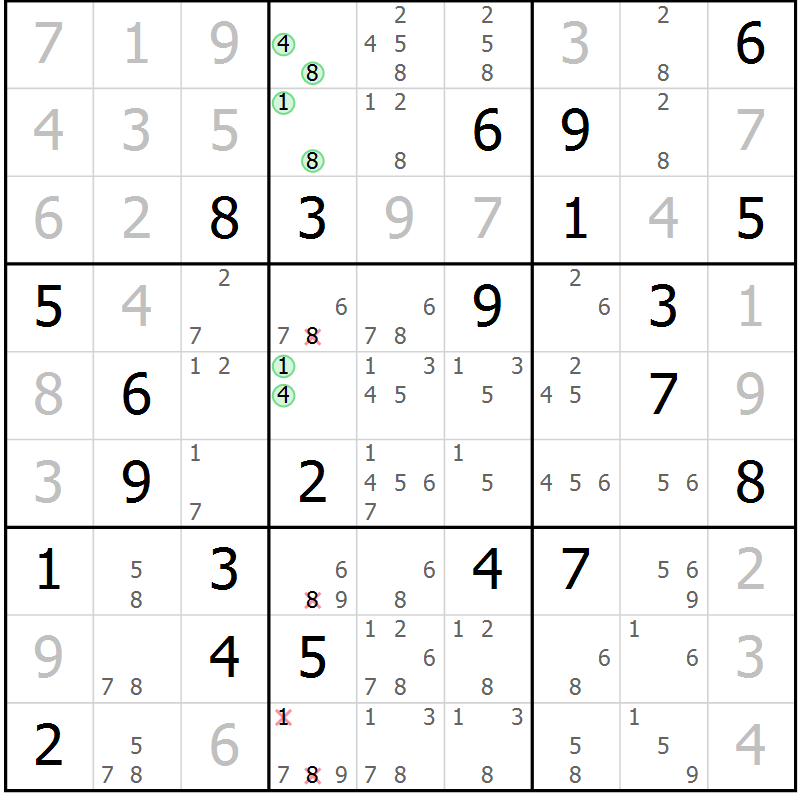 Position des candidats pour la solution de la Gr 35 page 38 du magazine de sudoku Extrême n° 042