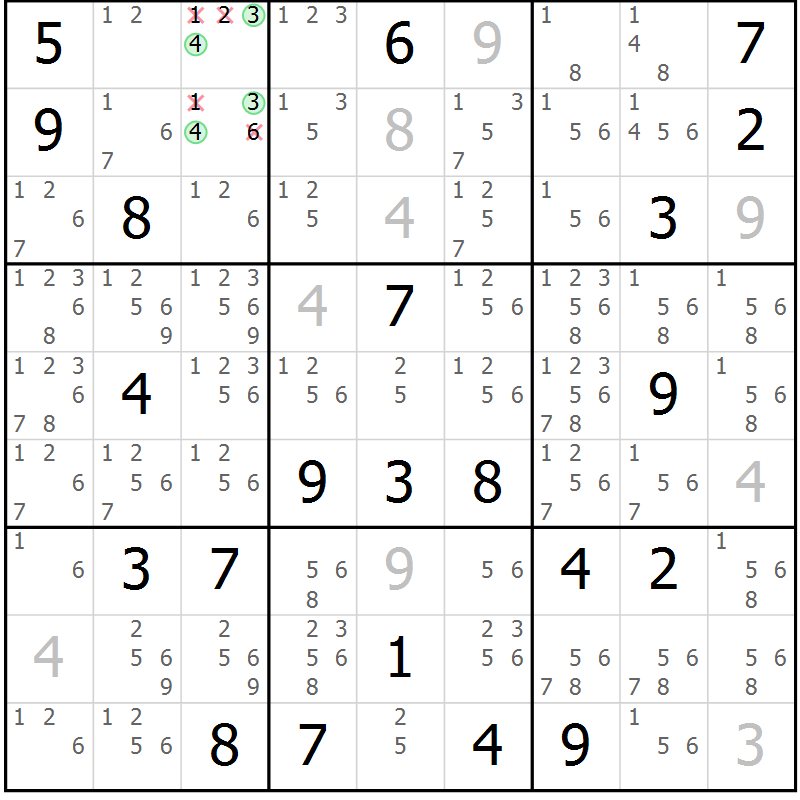 Position des candidats pour la solution de la Gr 36 page 39 du magazine de sudoku Extrême n° 042