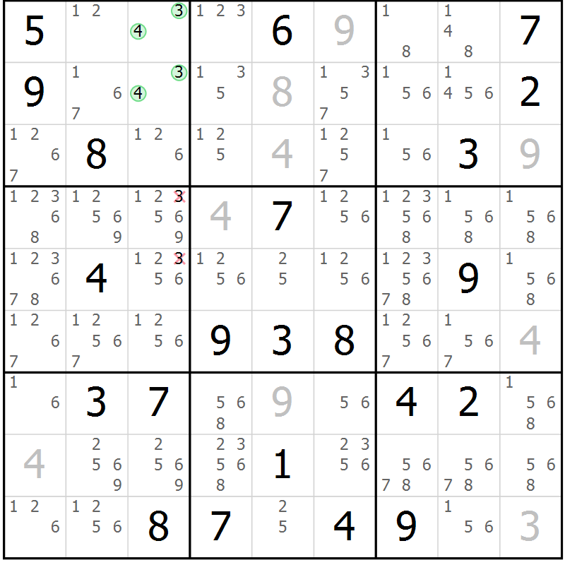 Position des candidats pour la solution de la Gr 36 page 39 du magazine de sudoku Extrême n° 042