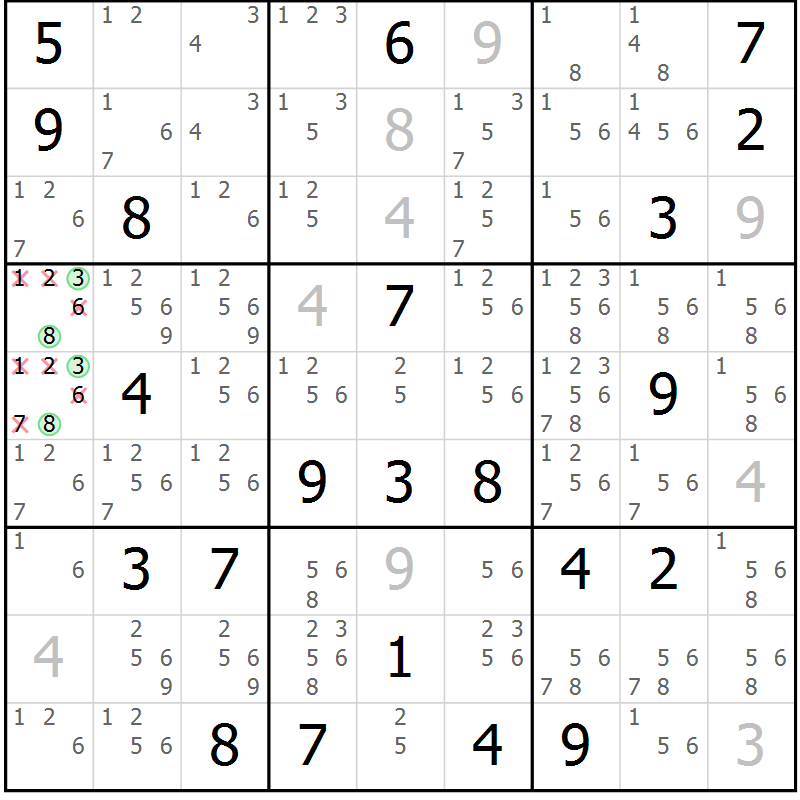 Position des candidats pour la solution de la Gr 36 page 39 du magazine de sudoku Extrême n° 042