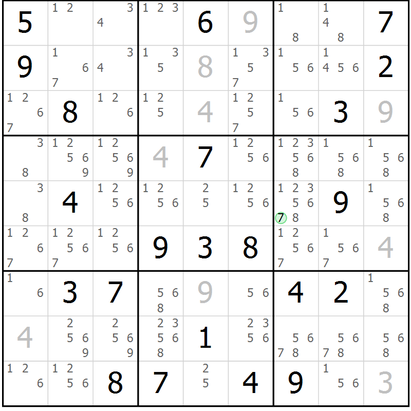 Position des candidats pour la solution de la Gr 36 page 39 du magazine de sudoku Extrême n° 042