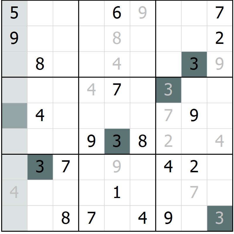 Position des candidats pour la solution de la Gr 36 page 39 du magazine de sudoku Extrême n° 042