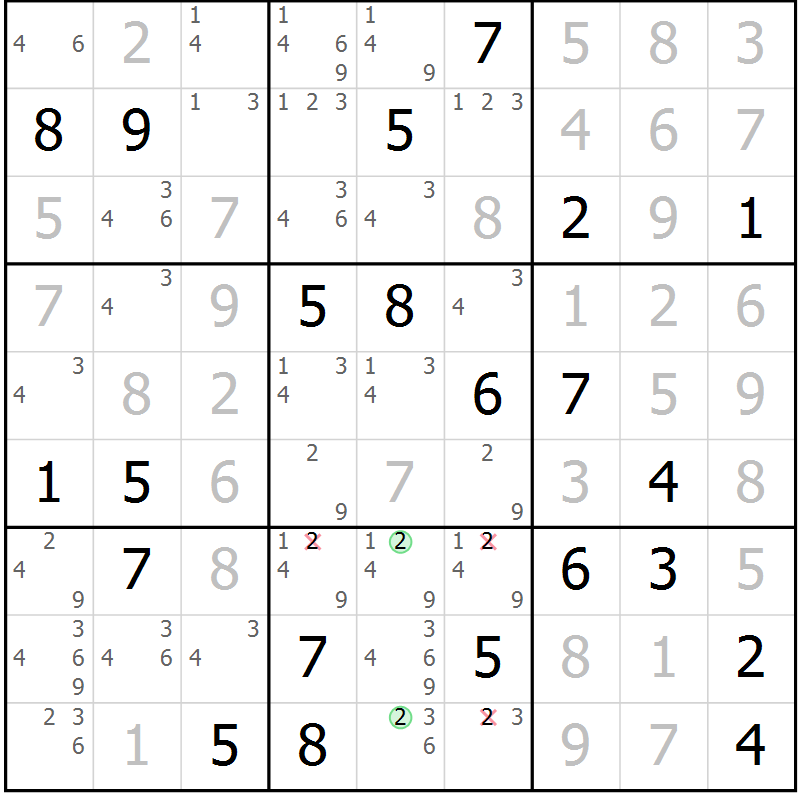 Position des candidats pour la solution de la Gr 38 page 41 du magazine de sudoku Extrême n° 042