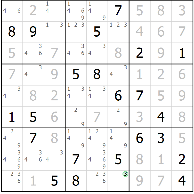 Position des candidats pour la solution de la Gr 38 page 41 du magazine de sudoku Extrême n° 042