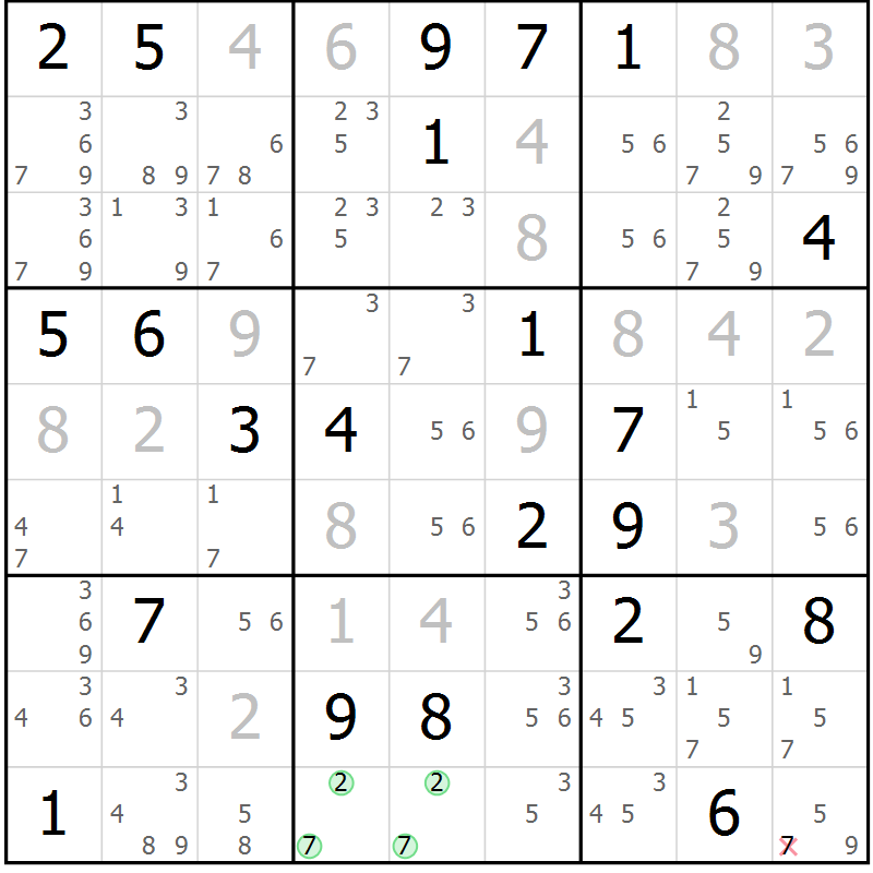 Position des candidats pour la solution de la Gr 39 page 42 du magazine de sudoku Extrême n° 042
