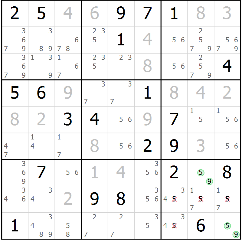 Position des candidats pour la solution de la Gr 39 page 42 du magazine de sudoku Extrême n° 042