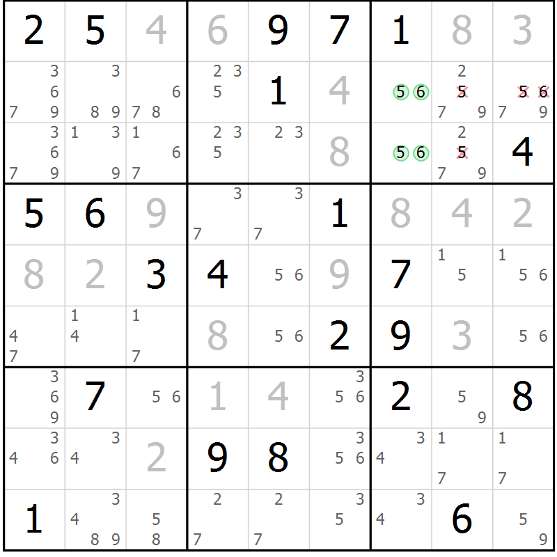 Position des candidats pour la solution de la Gr 39 page 42 du magazine de sudoku Extrême n° 042