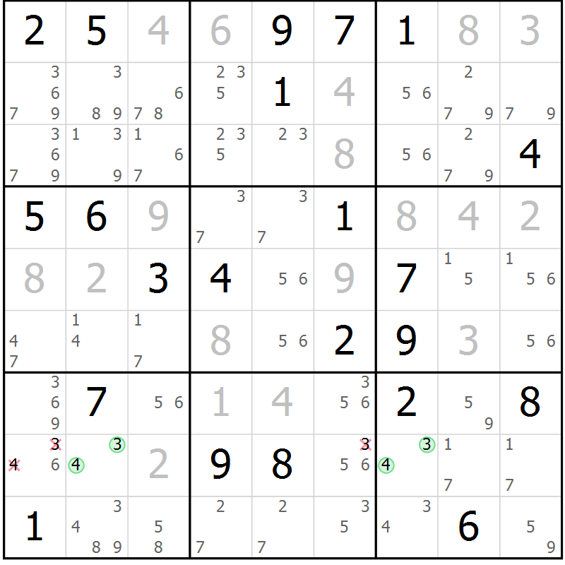 Position des candidats pour la solution de la Gr 39 page 42 du magazine de sudoku Extrême n° 042