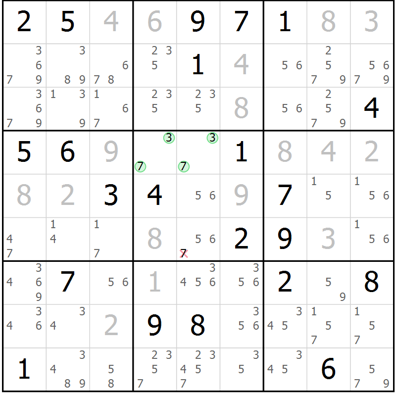 Position des candidats pour la solution de la Gr 39 page 42 du magazine de sudoku Extrême n° 042