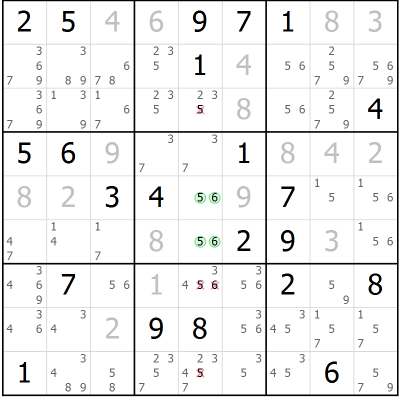 Position des candidats pour la solution de la Gr 39 page 42 du magazine de sudoku Extrême n° 042