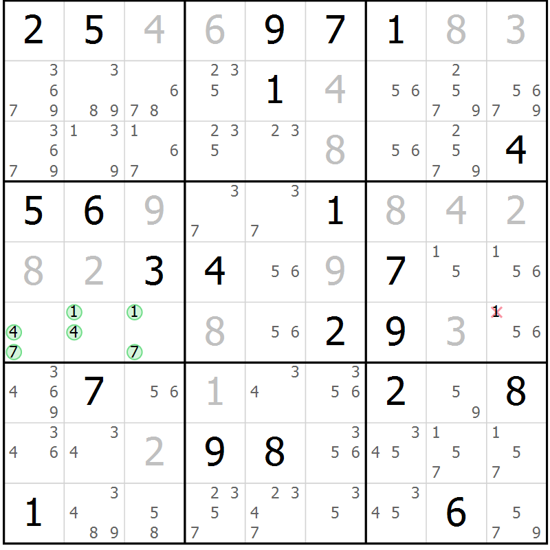 Position des candidats pour la solution de la Gr 39 page 42 du magazine de sudoku Extrême n° 042