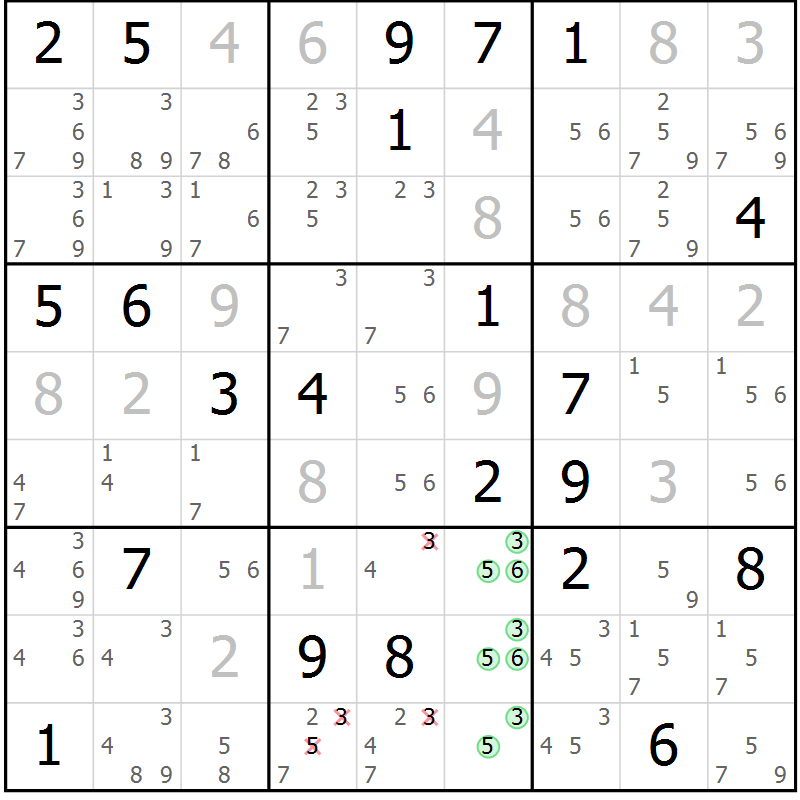 Position des candidats pour la solution de la Gr 39 page 42 du magazine de sudoku Extrême n° 042