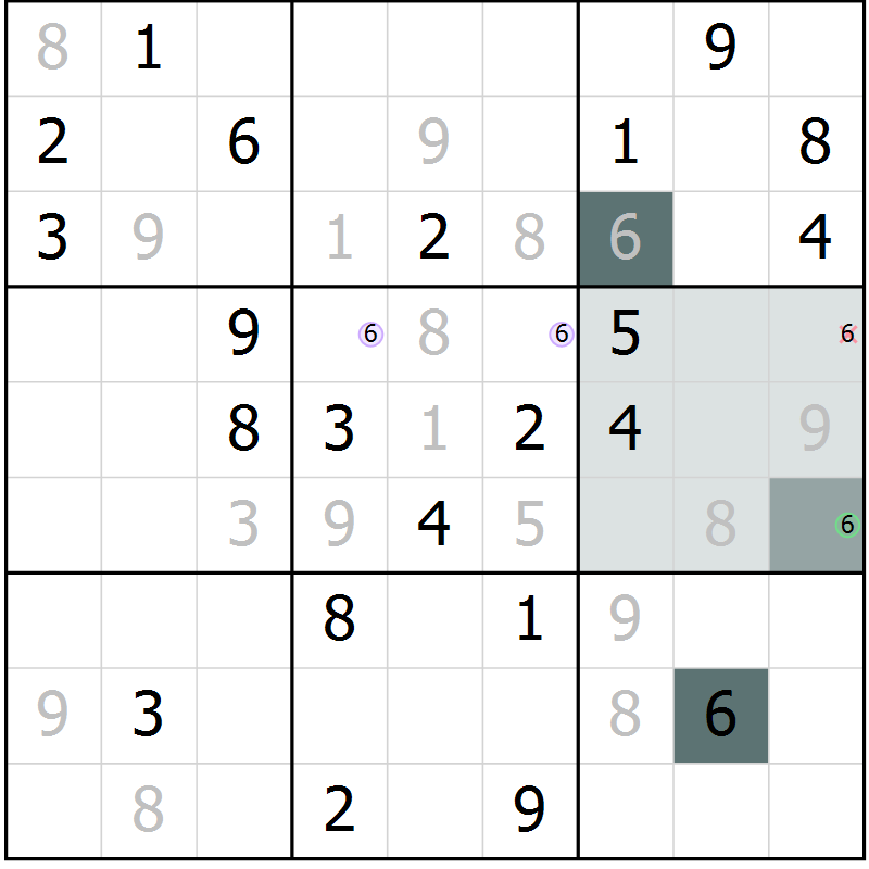 Position des candidats pour la solution de la Gr 4 page 7 du magazine de sudoku Extrême n° 042