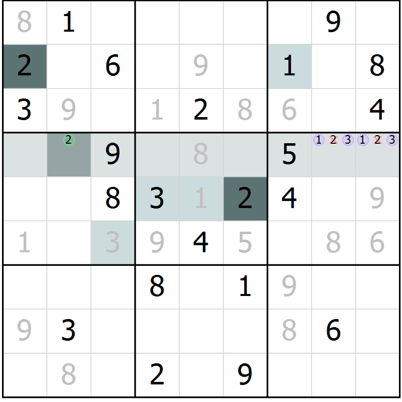 Position des candidats pour la solution de la Gr 4 page 7 du magazine de sudoku Extrême n° 042