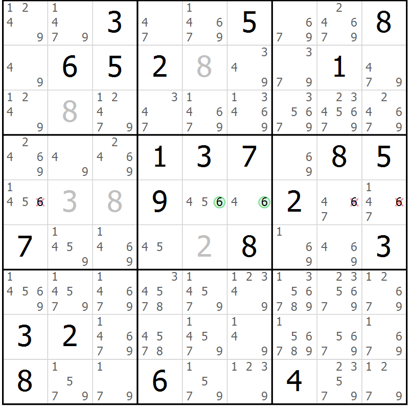 Position des candidats pour la solution de la Gr 40 page 43 du magazine de sudoku Extrême n° 042