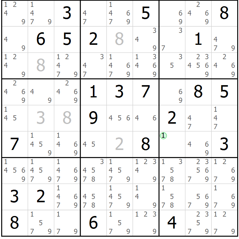 Position des candidats pour la solution de la Gr 40 page 43 du magazine de sudoku Extrême n° 042