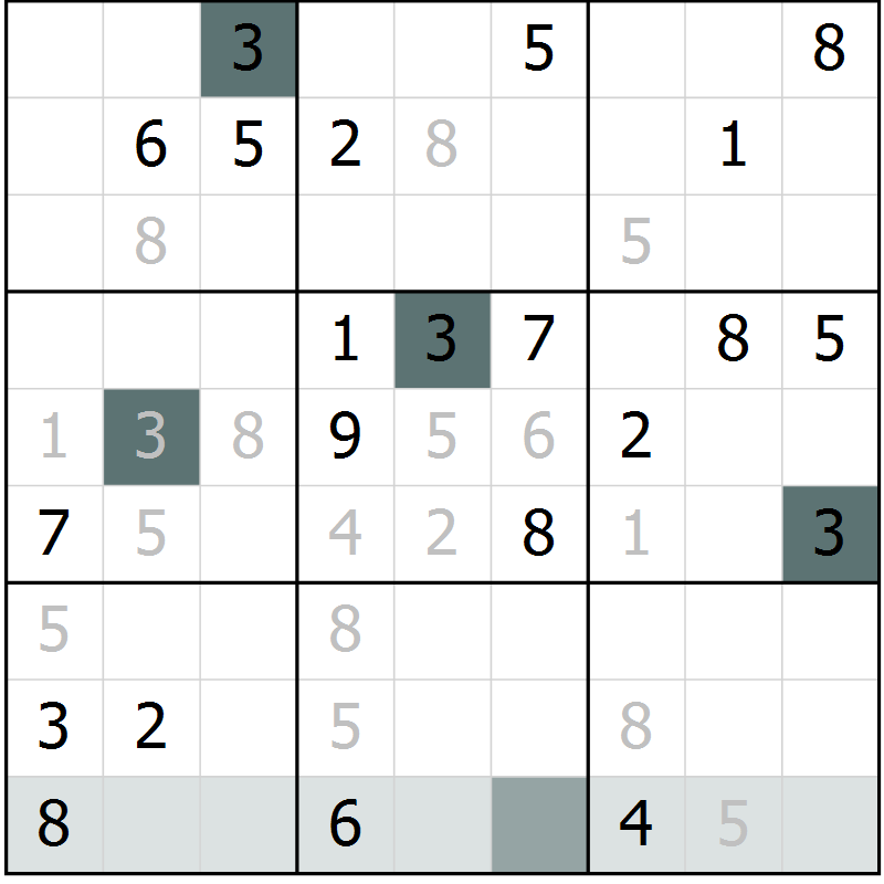Position des candidats pour la solution de la Gr 40 page 43 du magazine de sudoku Extrême n° 042