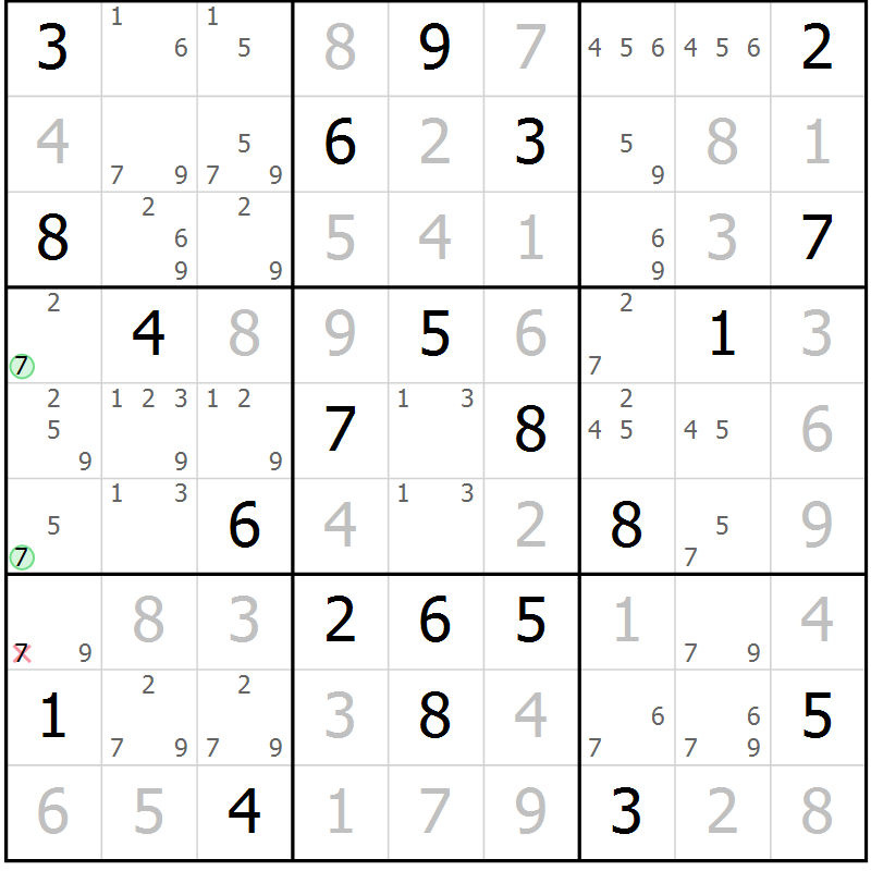 Position des candidats pour la solution de la Gr 41 page 44 du magazine de sudoku Extrême n° 042