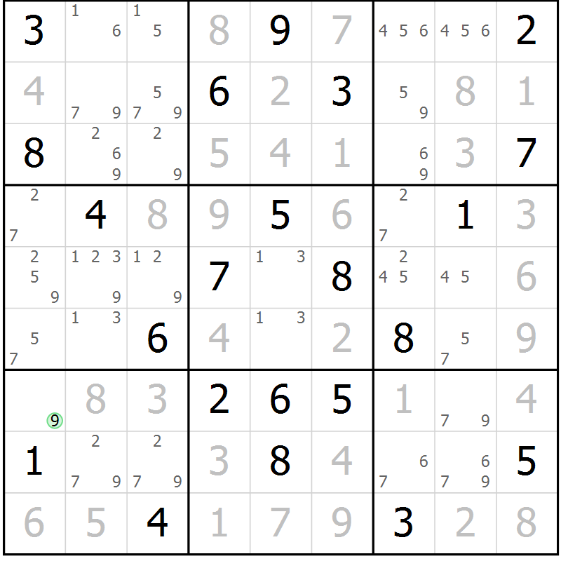 Position des candidats pour la solution de la Gr 41 page 44 du magazine de sudoku Extrême n° 042