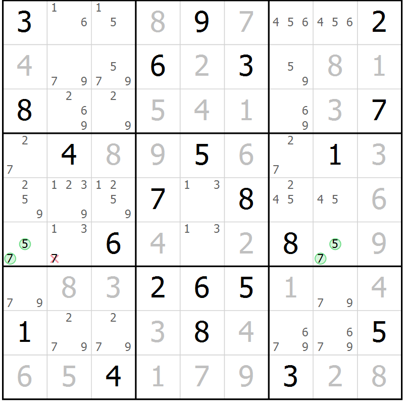 Position des candidats pour la solution de la Gr 41 page 44 du magazine de sudoku Extrême n° 042