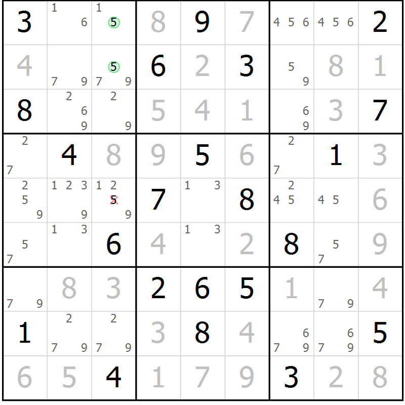 Position des candidats pour la solution de la Gr 41 page 44 du magazine de sudoku Extrême n° 042