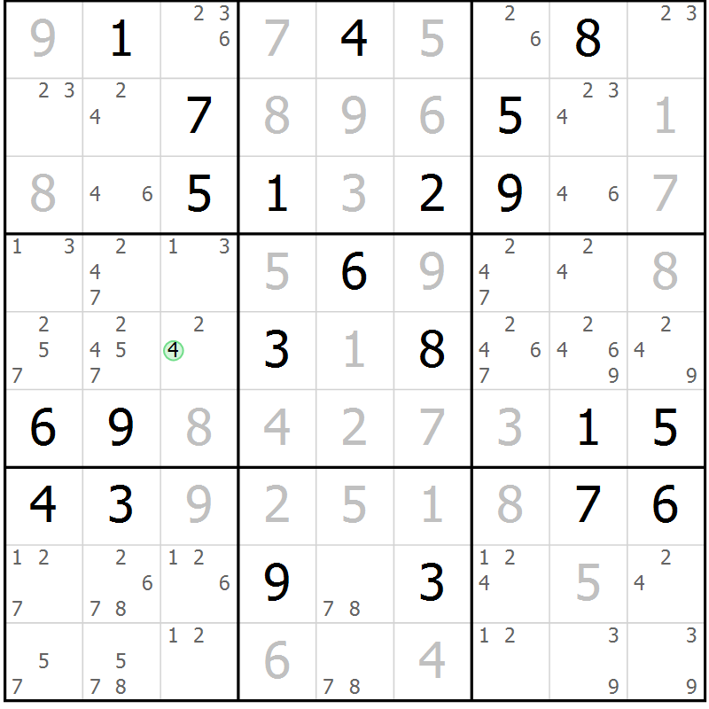 Position des candidats pour la solution de la Gr 42 page 45 du magazine de sudoku Extrême n° 042