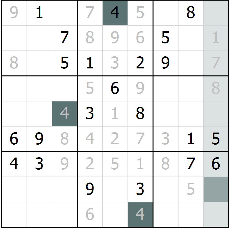 Position des candidats pour la solution de la Gr 42 page 45 du magazine de sudoku Extrême n° 042