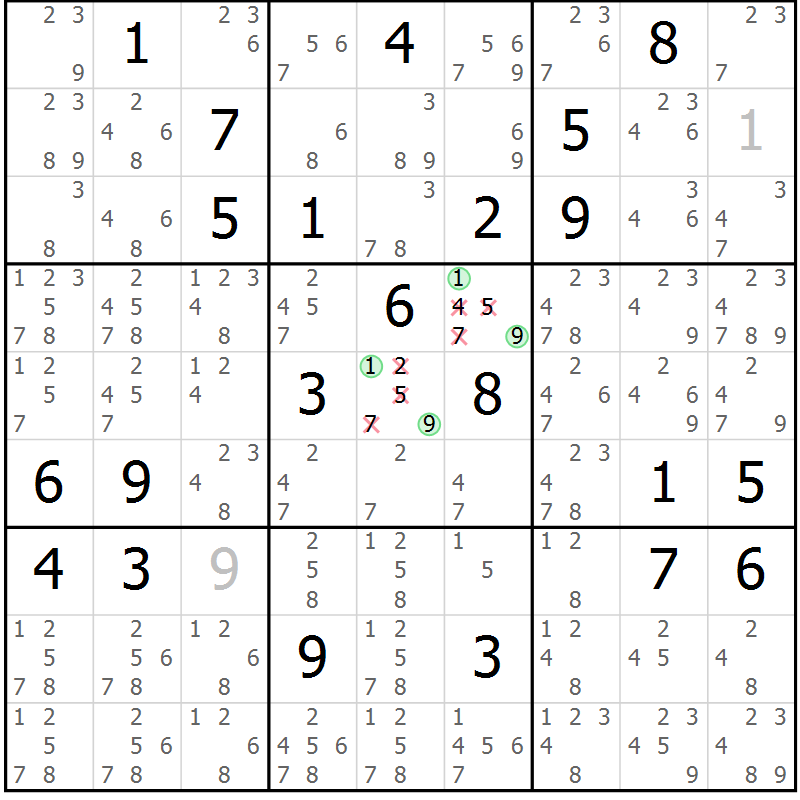 Position des candidats pour la solution de la Gr 42 page 45 du magazine de sudoku Extrême n° 042