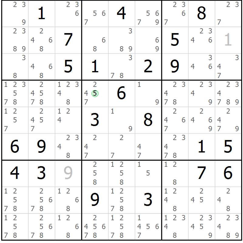 Position des candidats pour la solution de la Gr 42 page 45 du magazine de sudoku Extrême n° 042