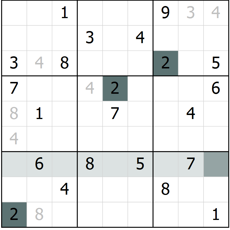 Position des candidats pour la solution de la Gr 43 page 46 du magazine de sudoku Extrême n° 042