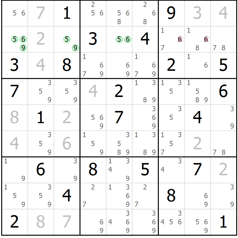 Position des candidats pour la solution de la Gr 43 page 46 du magazine de sudoku Extrême n° 042