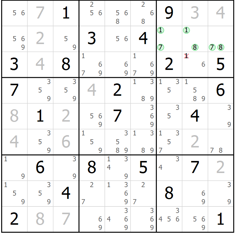 Position des candidats pour la solution de la Gr 43 page 46 du magazine de sudoku Extrême n° 042