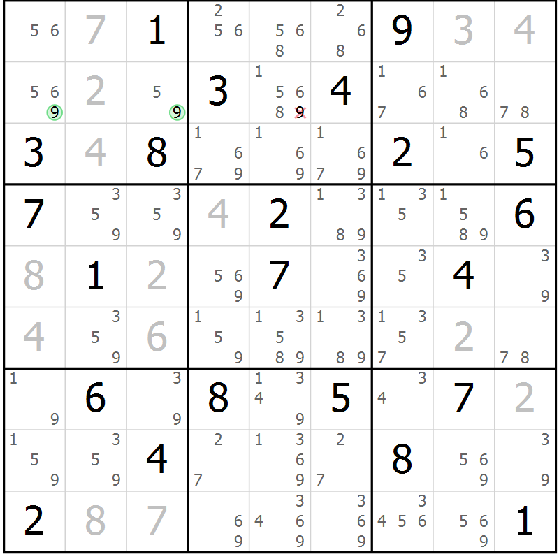 Position des candidats pour la solution de la Gr 43 page 46 du magazine de sudoku Extrême n° 042