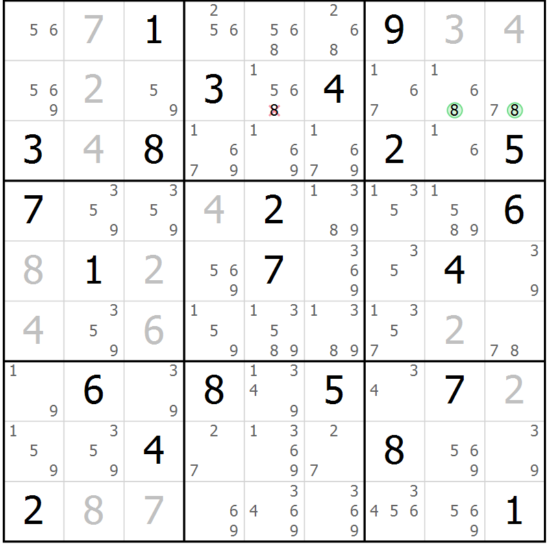 Position des candidats pour la solution de la Gr 43 page 46 du magazine de sudoku Extrême n° 042