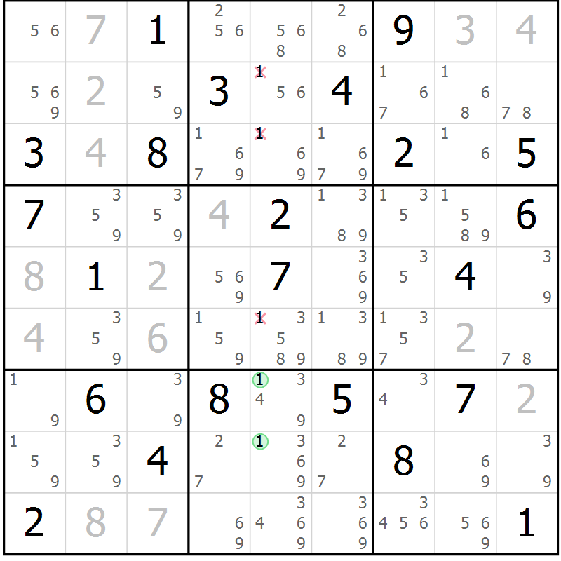 Position des candidats pour la solution de la Gr 43 page 46 du magazine de sudoku Extrême n° 042