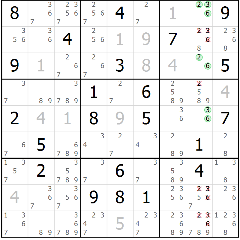 Position des candidats pour la solution de la Gr 44 page 47 du magazine de sudoku Extrême n° 042