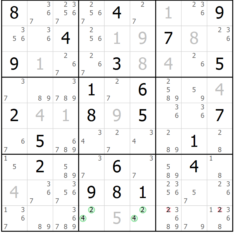 Position des candidats pour la solution de la Gr 44 page 47 du magazine de sudoku Extrême n° 042