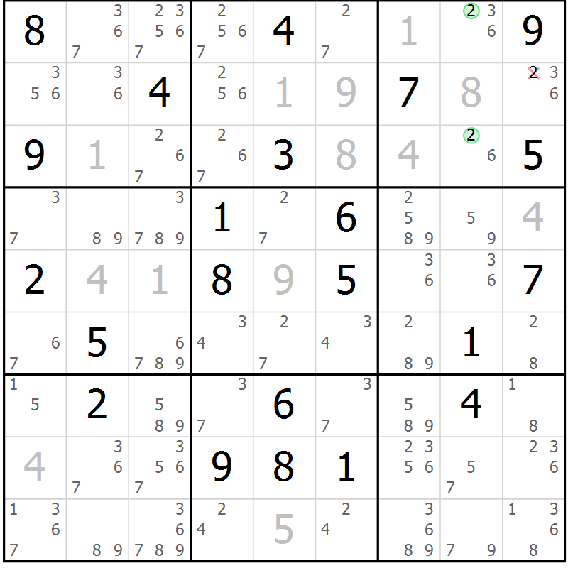 Position des candidats pour la solution de la Gr 44 page 47 du magazine de sudoku Extrême n° 042