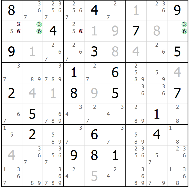 Position des candidats pour la solution de la Gr 44 page 47 du magazine de sudoku Extrême n° 042