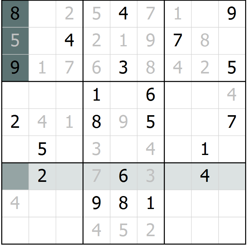 Position des candidats pour la solution de la Gr 44 page 47 du magazine de sudoku Extrême n° 042