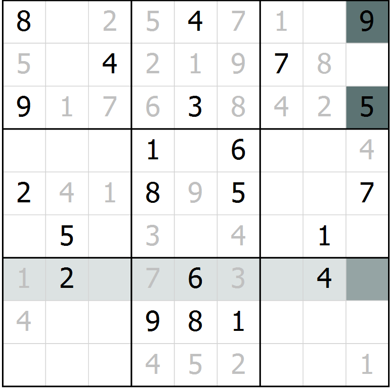 Position des candidats pour la solution de la Gr 44 page 47 du magazine de sudoku Extrême n° 042