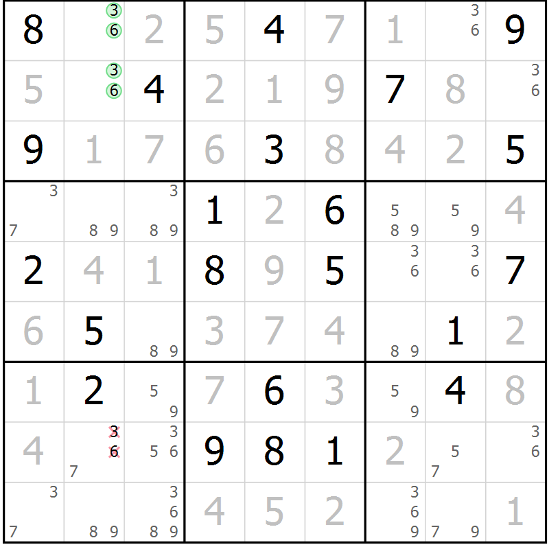 Position des candidats pour la solution de la Gr 44 page 47 du magazine de sudoku Extrême n° 042
