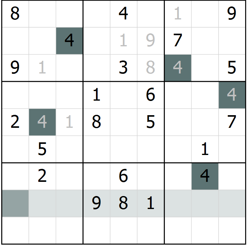 Position des candidats pour la solution de la Gr 44 page 47 du magazine de sudoku Extrême n° 042