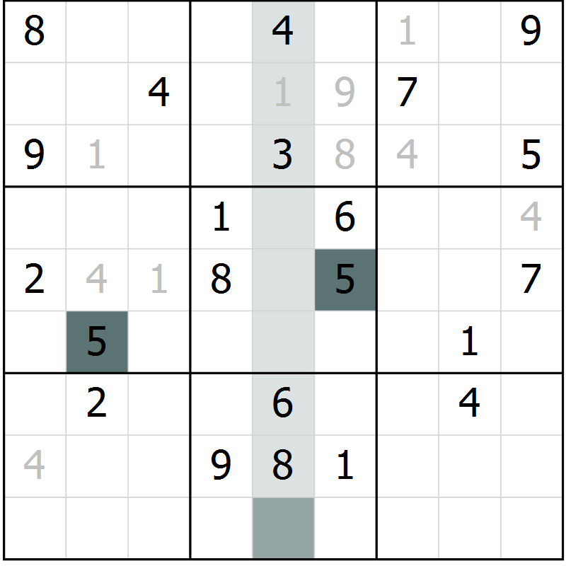 Position des candidats pour la solution de la Gr 44 page 47 du magazine de sudoku Extrême n° 042