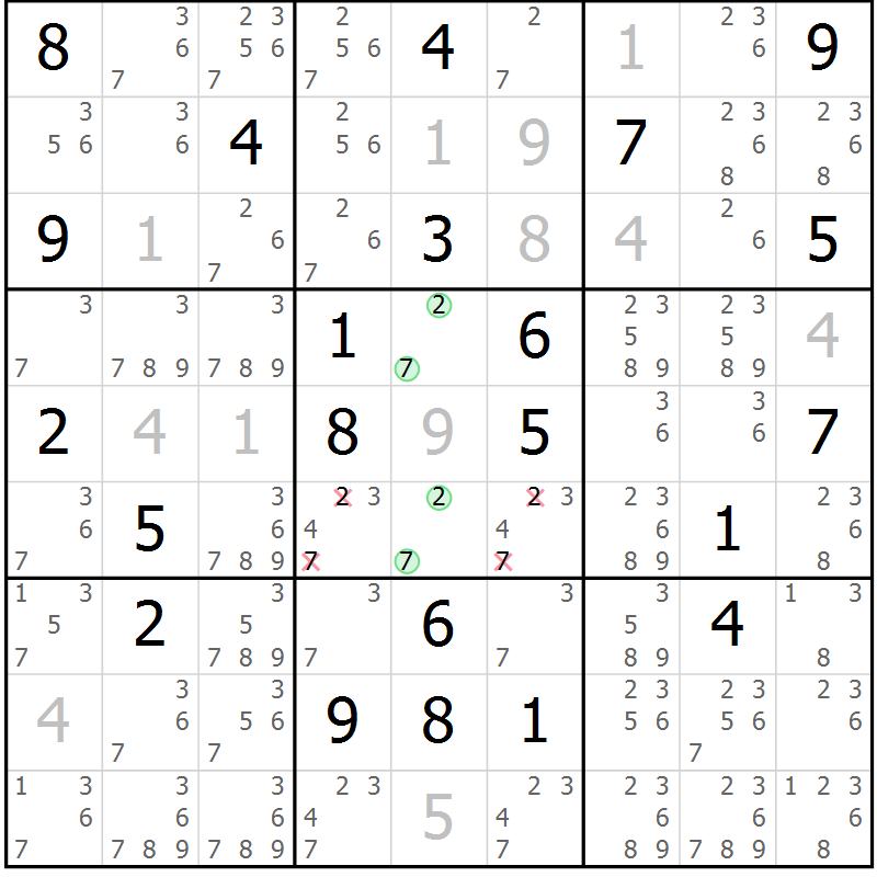 Position des candidats pour la solution de la Gr 44 page 47 du magazine de sudoku Extrême n° 042