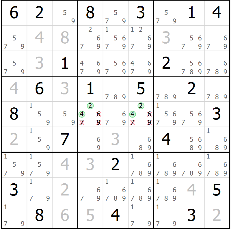 Position des candidats pour la solution de la Gr 45 page 48 du magazine de sudoku Extrême n° 042